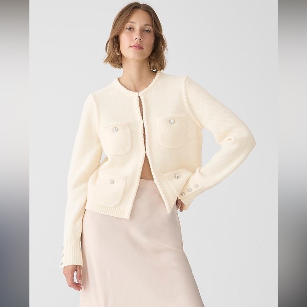 J. Crew Cream Odette Lady Jacket with Jewel Buttons